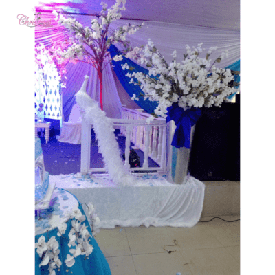 white peacock reception decor