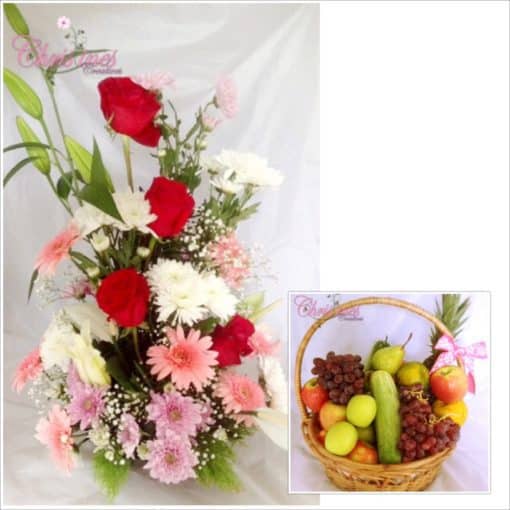 flowers with fruit basket