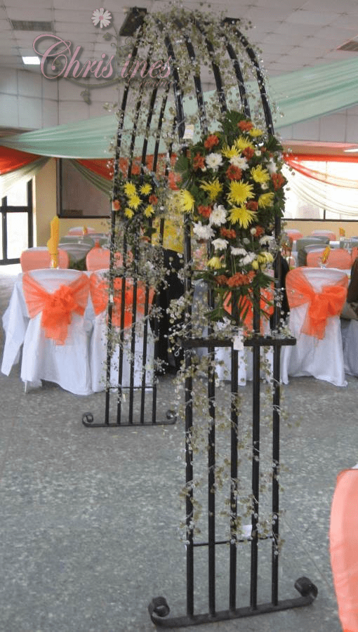 Floral arch reception decor